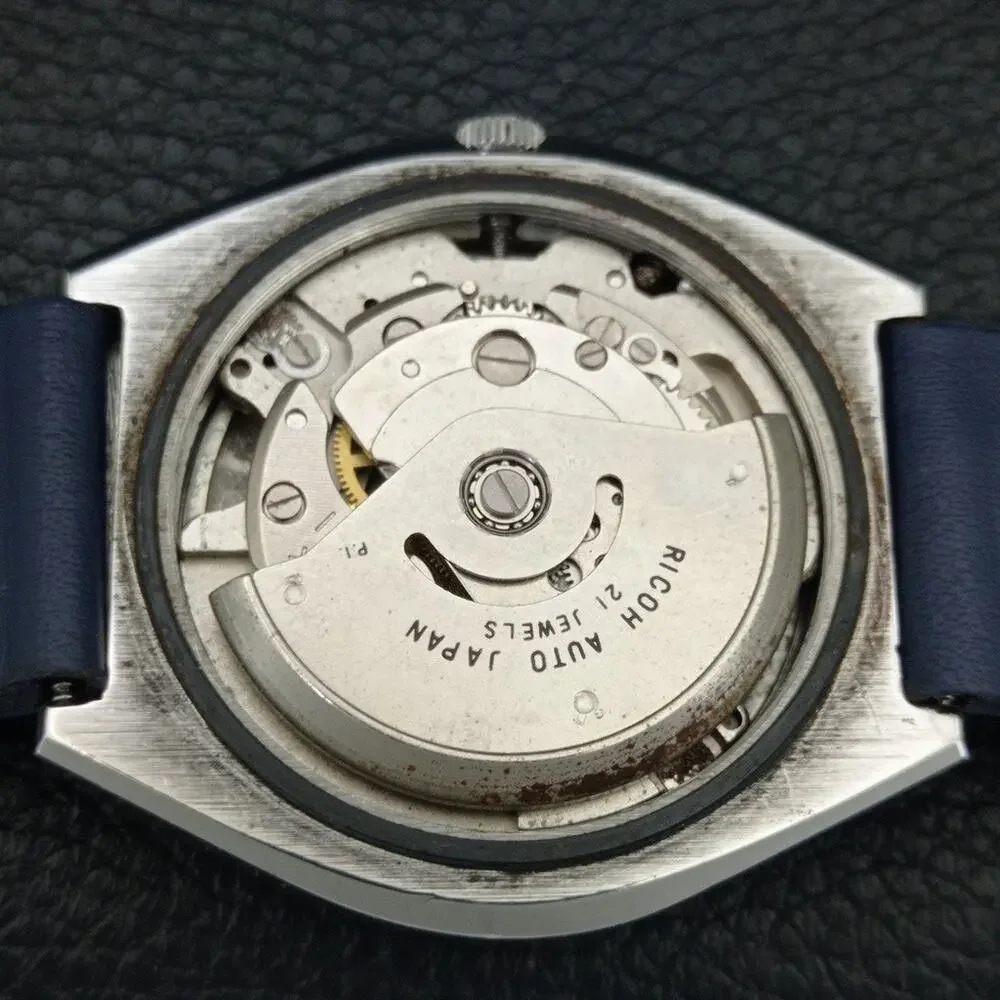 Vintage 1978 Ricoh Automatic Mens Silver Watch W/daydate & Gold accents